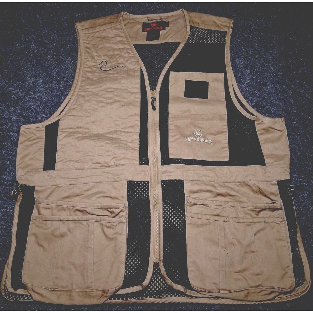 Game Winner Mens Mesh Shooting Hunting Vest Tan Black XL Full Zip Game Bag